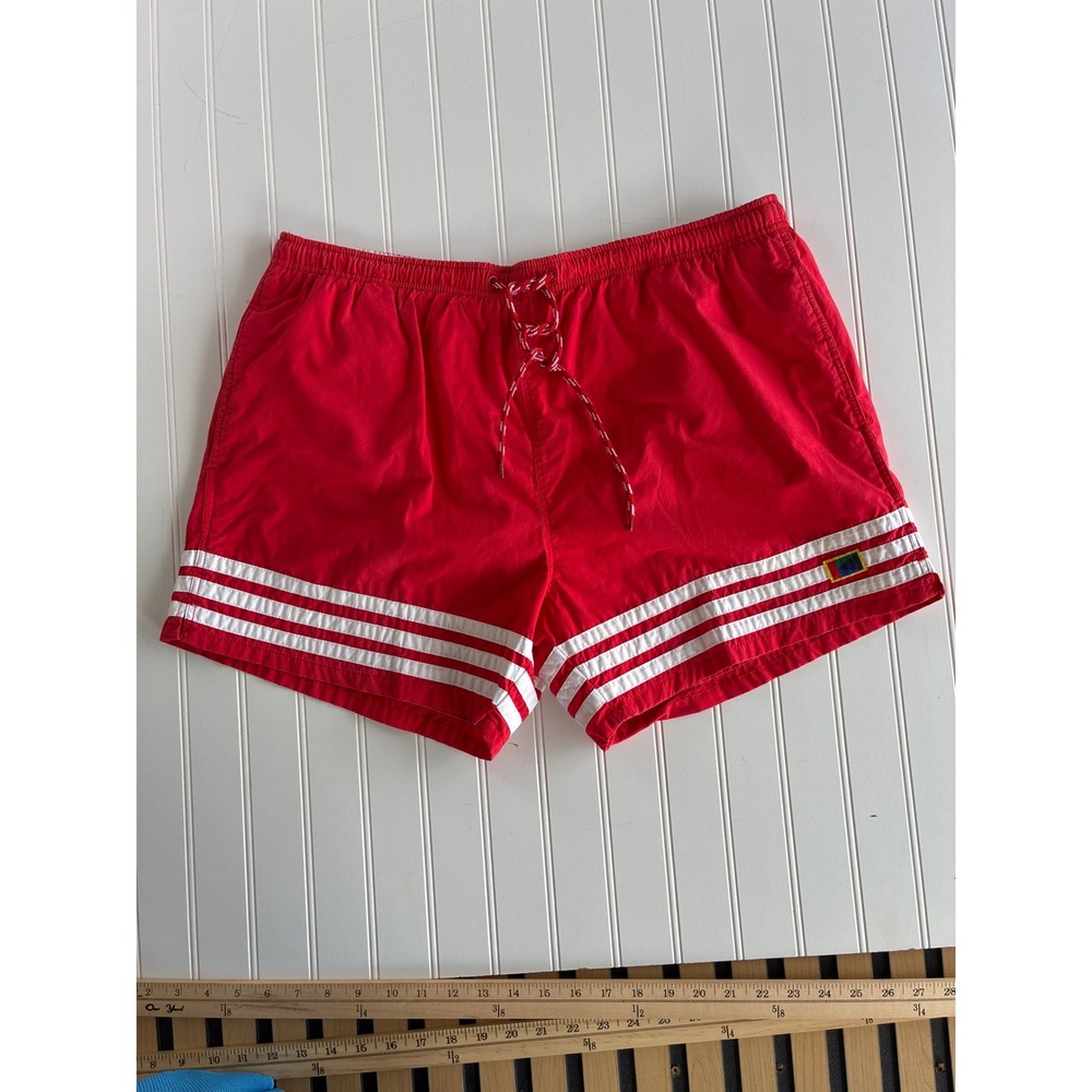 Oceanside Mens Red White Stripe Vintage Style Board Shorts Swim Trunks Large